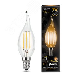 Лампа светодиодная филаментная LED 9 Вт 680 лм 2700К AC185-265В E14 свеча теплая  Black Filament Gauss 104801109 GAUSS - 3