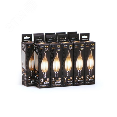 Лампа светодиодная филаментная LED 9 Вт 680 лм 2700К свеча на ветру теплый E14 AC 220В прозрачная колба Black Filament - фото 11