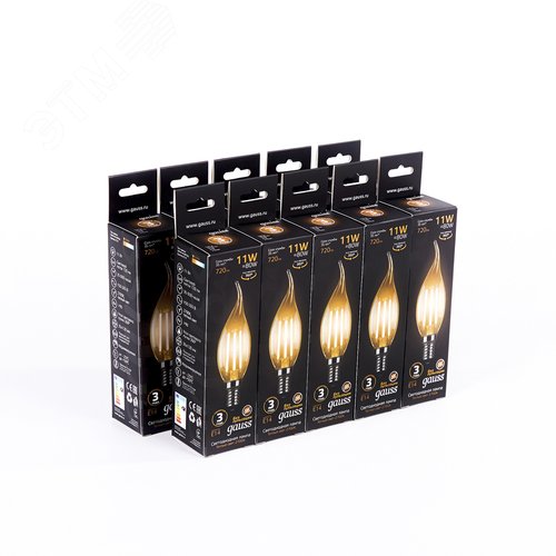 Лампа светодиодная филаментная LED 11 Вт 810 лм 2700К свеча на ветру теплый E14 AC 220В прозрачная колба Black Filament - фото 11