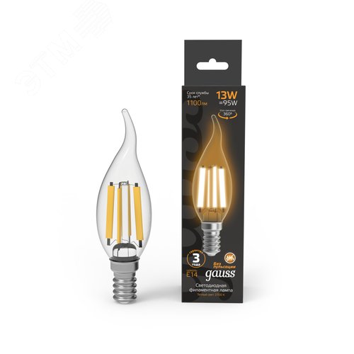 Лампа светодиодная филаментная LED 13 Вт 1100 лм 2700К свеча на ветру теплый E14 AC 220В прозрачная колба Black Filament - фото 15