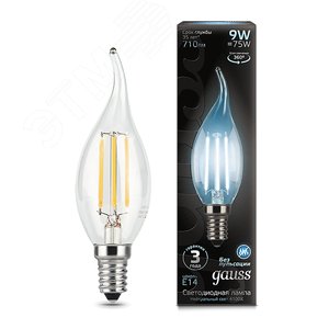 Лампа светодиодная филаментная LED 9 Вт 710 лм 4100К AC185-265В E14 свеча нейтральный  Black Filament Gauss 104801209 GAUSS - 3