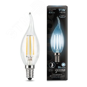 Лампа светодиодная филаментная LED 11 Вт 830 лм 4100К AC185-265В E14 свеча нейтральный  Black Filament Gauss 104801211 GAUSS - 3
