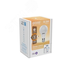 Лампа светодиодная умная 8.5 Вт 800 лм 2700К AC 220-240В E27 А60 (груша) Управление по Wi-Fi, диммируемая Smart Home Gauss 1050112 GAUSS - 3
