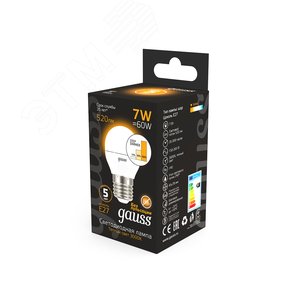 Лампа светодиодная LED 7 Вт 520 лм 3000К AC150-265В E27 шар P45 теплая шаговое диммирование выключателем Black 105102107-S GAUSS - 4