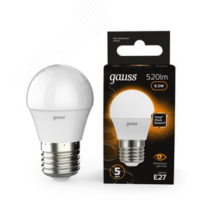 Лампа светодиодная LED 6.5 Вт 520 лм 3000К шар P45 теплый E27 AC 220В Black - фото 11
