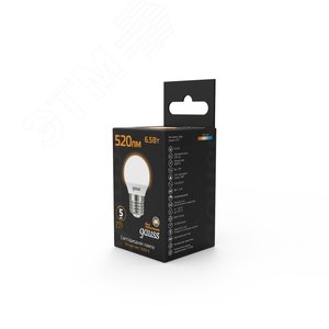 Лампа светодиодная LED 6.5 Вт 520 лм 3000К AC150-265В E27 шар P45 теплая Black 105102107 GAUSS - 6