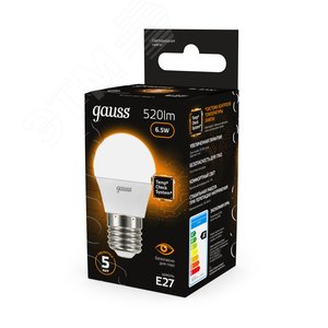 Лампа светодиодная LED 6.5 Вт 520 лм 3000К шар P45 теплый E27 AC 220В Black - фото 13