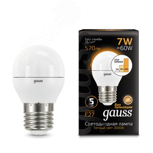 Лампа светодиодная LED 7 Вт 520 лм 3000К AC150-265В E27 шар P45 теплая шаговое диммирование выключателем Black 105102107-S GAUSS - 7