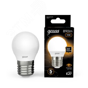 Лампа светодиодная LED 9.5 Вт 890 лм 3000К шар P45 теплый E27 AC 220В Black - фото 11