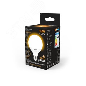 Лампа светодиодная LED 16 Вт 1480 лм 3000К AC150-265В E27 шар G95 теплая Black 105102116 GAUSS - 4