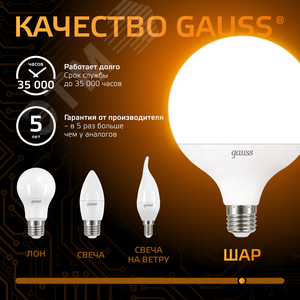 Лампа светодиодная LED 22 Вт 1800 лм 3000К шар G125 теплый E27 AC 220В Black - фото 6
