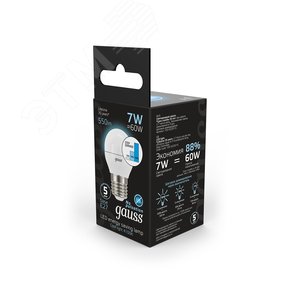 Лампа светодиодная LED 7 Вт 550 лм 4100К AC150-265В E27 шар P45 нейтральный шаговое диммирование выключателем Black 105102207-S GAUSS - 6