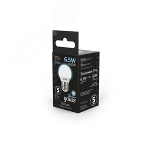 Лампа светодиодная LED 6.5 Вт 550 лм 4100К AC150-265В E27 шар P45 нейтральный  Black Gauss 105102207 GAUSS - 6