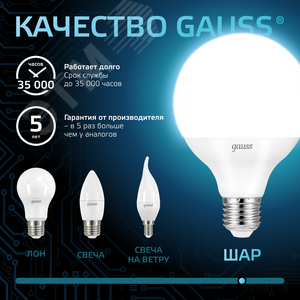 Лампа светодиодная LED 16 Вт 1540 лм 4100К шар G95 нейтральный E27 AC 220В Black - фото 6
