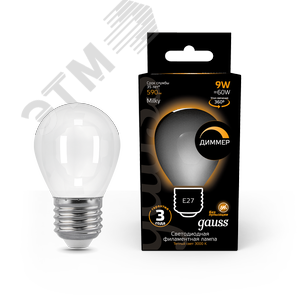 Лампа светодиодная филаментная LED 9 Вт 590 лм 3000К AC185-265В E27 шар P45 теплая матовая колба диммируемая Black Filament