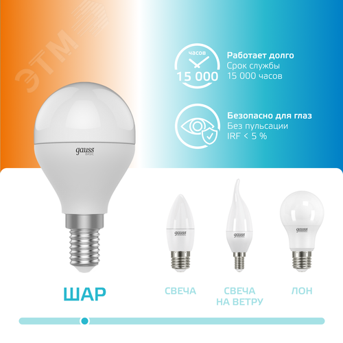 Лампа светодиодная LED 7 Вт 470 лм 3000-6500К шар P45 E14 AC 220В изменяемая цветовая температура Basic - фото 5