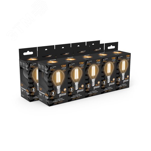 Лампа светодиодная филаментная LED 13 Вт 1100 лм 2700К шар P45 теплый E14 AC 220В прозрачная колба Black Filament - фото 11