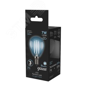 Лампа светодиодная филаментная LED 7 Вт 580 лм 4100К AC150-265В E14 шар P45 нейтральный Black Filament 105801207 GAUSS - 7