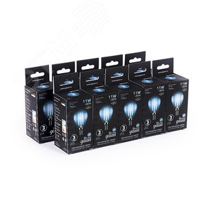 Лампа светодиодная филаментная LED 11 Вт 830 лм 4100К AC150-265В E14 шар P45 нейтральный  Black Filament Gauss 105801211 GAUSS - 7