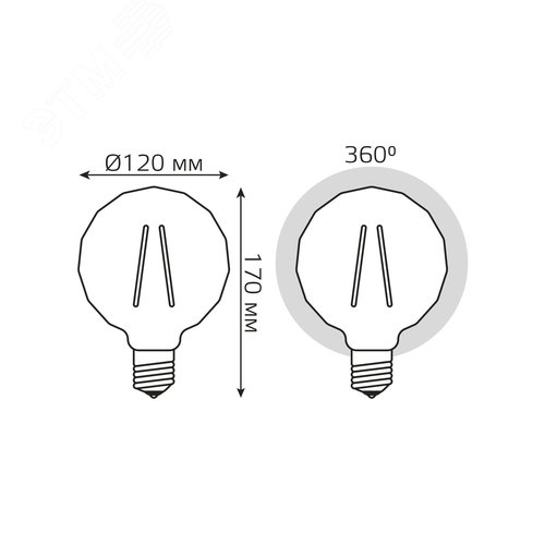 Лампа светодиодная филаментная LED 4 Вт 380 лм 2400К теплый E27 AC 220В золотистая колба Black Filament - фото 5
