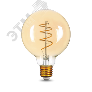Лампа светодиодная филаментная LED 6 Вт 360 лм 2400К AC185-265В E27 шар G95 теплая золотистая колба Black Filament