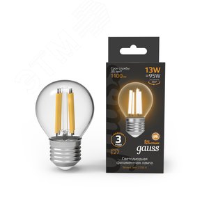 Лампа светодиодная филаментная LED 13 Вт 1100 лм 2700К AC210-240В E27 шар P45 теплая Black Filament