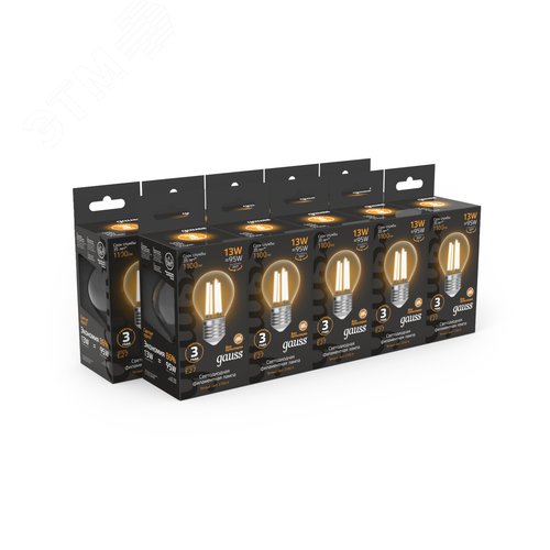 Лампа светодиодная филаментная LED 13 Вт 1100 лм 2700К шар P45 теплый E27 AC 220В прозрачная колба Black Filament - фото 11