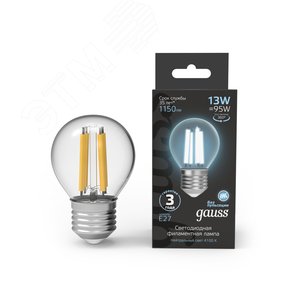 Лампа светодиодная филаментная LED 13 Вт 1150 лм 4100К AC210-240В E27 шар P45 нейтральный Black Filament