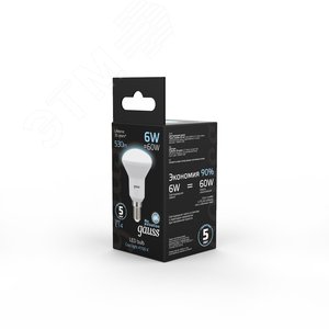 Лампа светодиодная LED 6 Вт 530 лм 4100К AC150-265В E14 грибок R50 нейтральный Black 106001206 GAUSS - 6