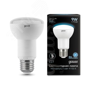 Лампа светодиодная LED 9 Вт 700 лм 4100К AC150-265В E27 грибок R63 нейтральный Black 106002209 GAUSS - 3