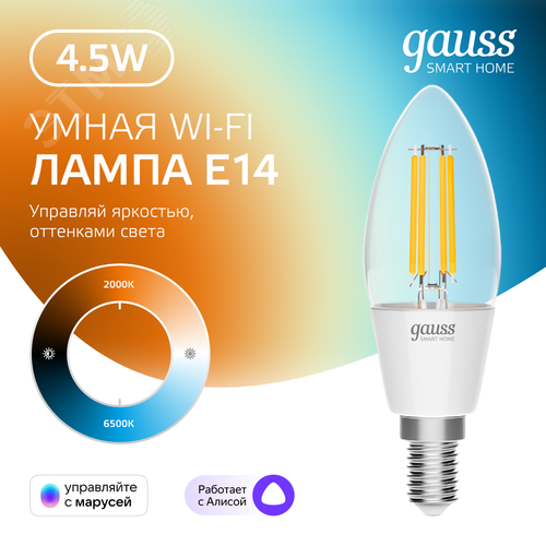 Лампа светодиодная умная филаментная LED 4.5 Вт 495 лм 2000-6500К E14 AC 220В IP20 изменение цветовой температуры и диммирование управление по Wi-Fi Smart Home - фото 18