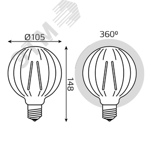 Лампа светодиодная LED 4 Вт 380 Лм 2400К теплая Е27 G100 golden Baloon Filament - фото 4