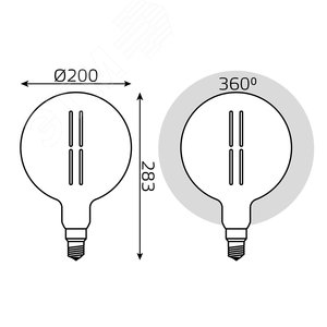 Лампа светодиодная филаментная LED 6 Вт 300 лм 4000К AC185-265В E27 шар G200 нейтральный серая колба Black Filament Gauss 154802205 GAUSS - 7
