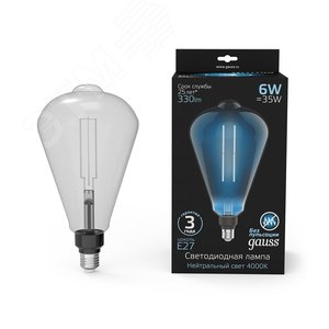 Лампа светодиодная филаментная LED 6 Вт 330 лм 4000К AC185-265В E27 ST164 нейтральный серая колба Black Filament 157802205 GAUSS - 3