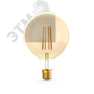 Лампа светодиодная филаментная LED 10 Вт 820 лм 2400К AC185-265В E27 шар G125 теплая золотистая колба диммируемая Black Filament Gauss