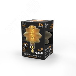 Лампа светодиодная филаментная LED 8 Вт 560 лм 2400К BD180 теплый E27 AC 220В золотистая колба Black Filament - фото 4