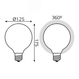 Лампа светодиодная филаментная LED 10 Вт 1070 лм 3000К AC185-265В E27 шар G125 теплая матовая колба диммируемая Black Filament 187202110-D GAUSS - 7