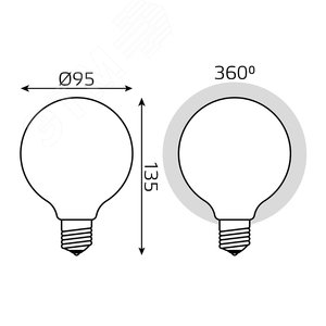 Лампа светодиодная филаментная LED 10 Вт 1100 лм 4100К AC185-265В E27 шар G95 нейтральный матовая колба диммируемая Black Filament 189202210-D GAUSS - 7