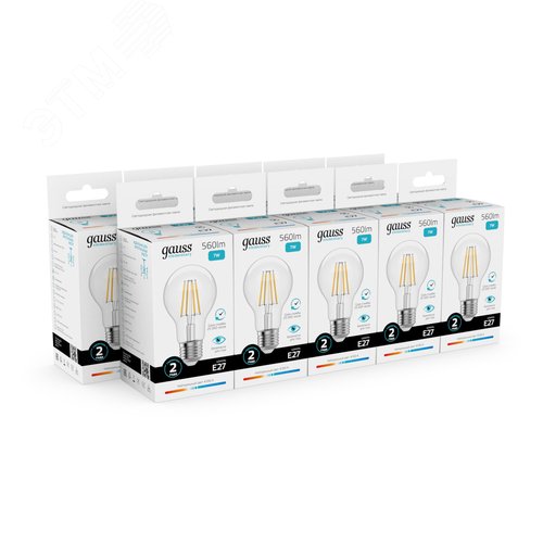 Лампа светодиодная филаментная LED 7 Вт 560 лм 4100К А60 груша нейтральный E27 AC 220В прозрачная колба Elementary - фото 10