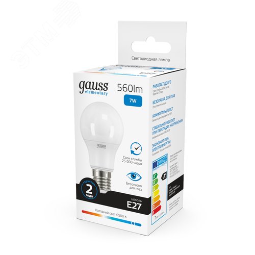 Лампа светодиодная LED 7 Вт 560 лм 6500К А60 груша холодный E27 AC 220В Elementary - фото 11