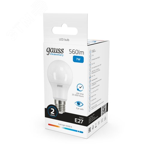 Лампа светодиодная LED 7 Вт 560 лм 6500К А60 груша холодный E27 AC 220В Elementary - фото 12