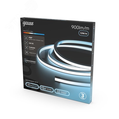 Лента светодиодная 12 Вт/м DC 24В 4000К IP68 NEON термостойкая для бань и саун 900 лм/м Gauss - фото 4