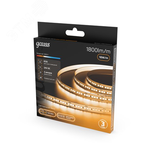 Лента светодиодная 16 Вт/м DC 24В 3000К IP20 1800 лм/м Black Gauss - фото 4