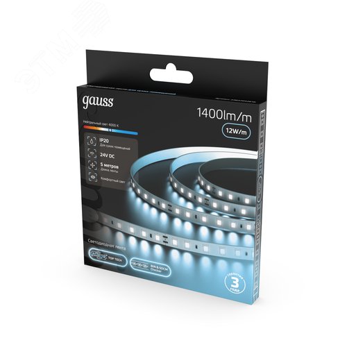 Лента светодиодная 12 Вт/м DC 24В 4000К IP20 120LED SMD2835 1400 лм/м Black Gauss - фото 4