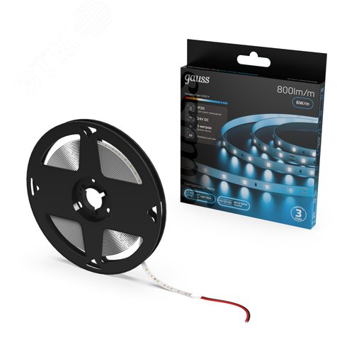 Лента светодиодная 6 Вт/м DC 24В 6500К IP20 60LED SMD2835 800 лм/м Black Gauss - фото 2