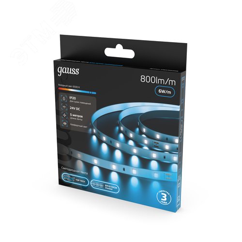 Лента светодиодная 6 Вт/м DC 24В 6500К IP20 60LED SMD2835 800 лм/м Black Gauss - фото 4