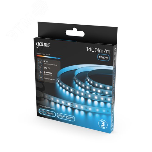 Лента светодиодная 12 Вт/м DC 24В 6500К IP20 120LED SMD2835 1400 лм/м Black Gauss - фото 4