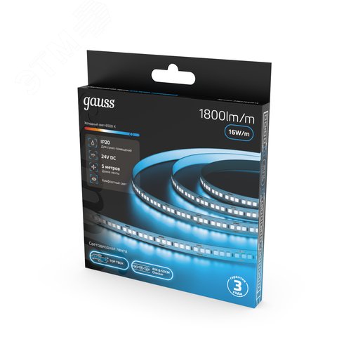 Лента светодиодная 16 Вт/м DC 24В 6500К IP20 1800 лм/м Black Gauss - фото 4