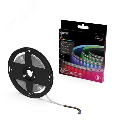 Лента светодиодная 14 Вт/м DC 24В RGB IP20 60LED SMD5050 Black Gauss - фото 2