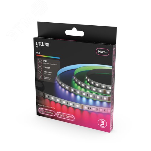 Лента светодиодная 14 Вт/м DC 24В RGB IP20 60LED SMD5050 Black Gauss - фото 4